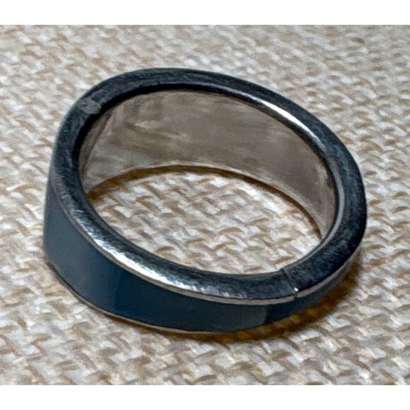 Stainless Steel Blue Inlay Band Ring Size 6 Sleek Contemporary Design - Picture 3 of 6